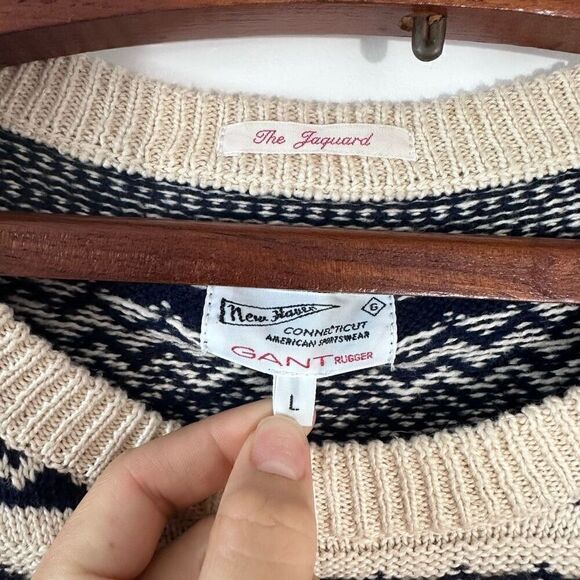 Gant Rugger The Jacquard Sweater Cream/Marine - Picture 4 of 9